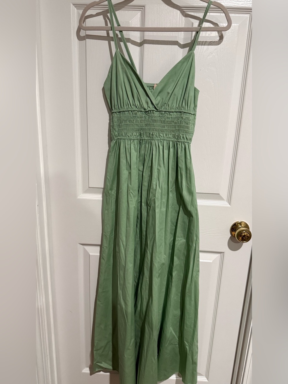 Sage Green Smocked Maxi Dress with V-Neck